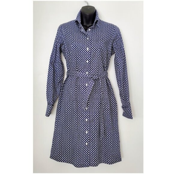 Brooks Brothers Print Cotton Button Front Belted Shirt Dress French Cuffs Size 2 - Picture 1 of 10